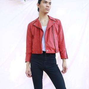 Levi’s Red painted denim Moto jacket